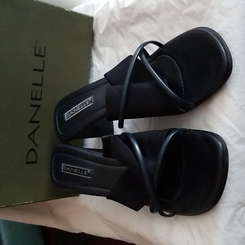 DANELLE navy stretch sandals, 2 1/ 2 inch heel #1040
